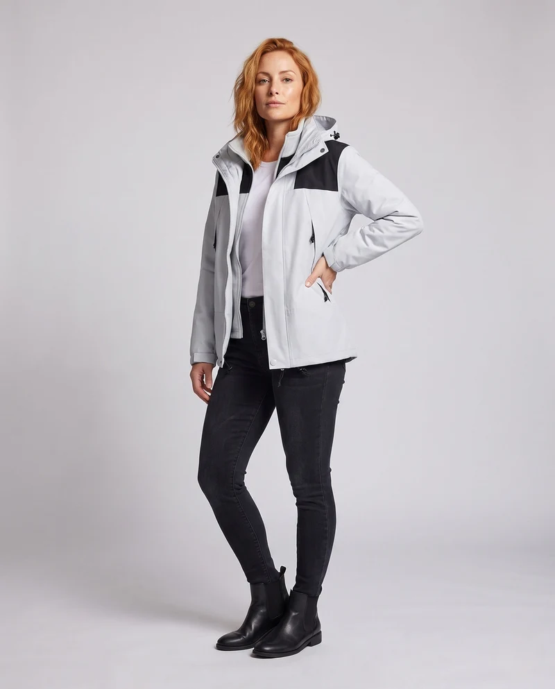 Damen Softshell-Jacke 2-in-1 mit abnehmbarer Fleece-Innenjacke und verstellbarer Kapuze Drune