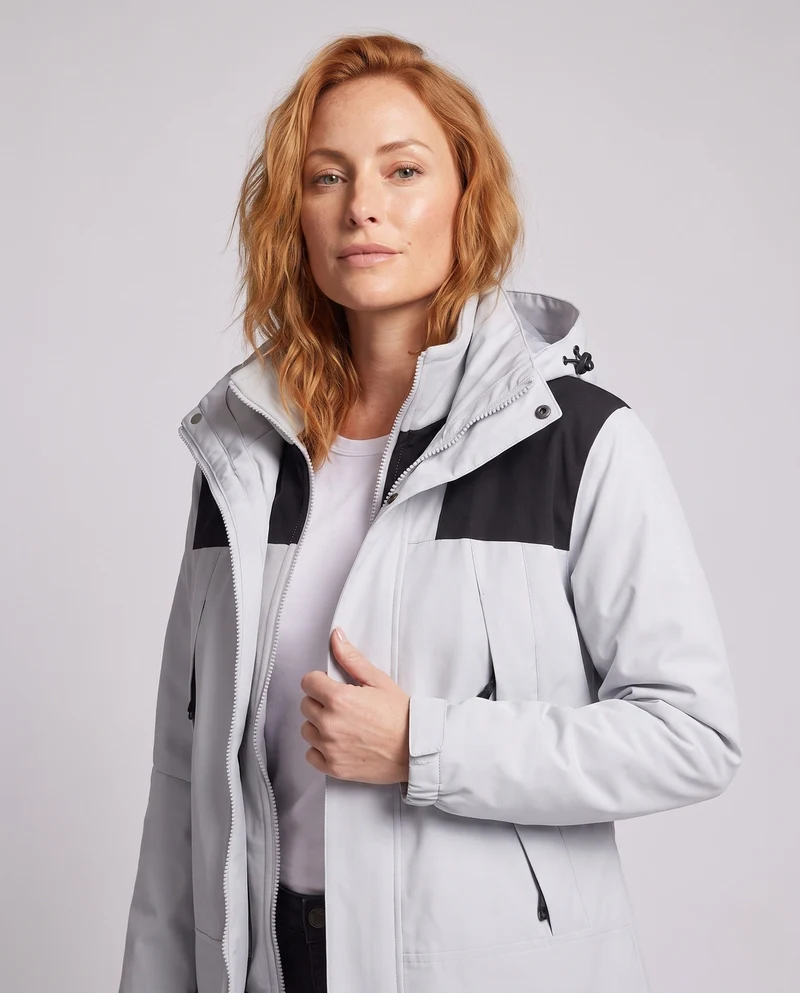 Damen Softshell-Jacke 2-in-1 mit abnehmbarer Fleece-Innenjacke und verstellbarer Kapuze Drune