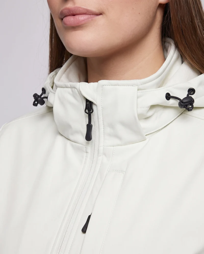 Damen Zwei-Lagen Softshell-Jacke mit abnehmbarer Fleece-Innenlage und verstellbarer Kapuze Drune