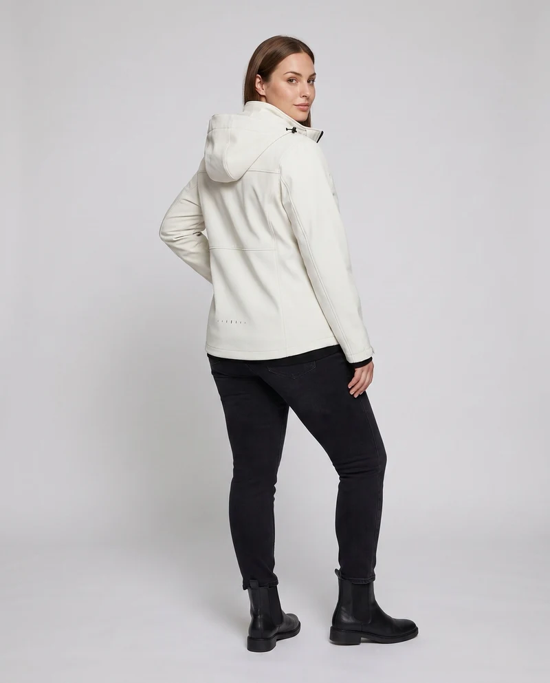 Damen Zwei-Lagen Softshell-Jacke mit abnehmbarer Fleece-Innenlage und verstellbarer Kapuze Drune