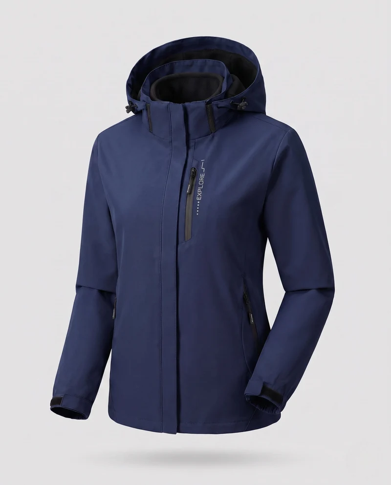 Damen Zwei-Lagen Softshell-Jacke mit abnehmbarer Fleece-Innenlage und verstellbarer Kapuze Drune