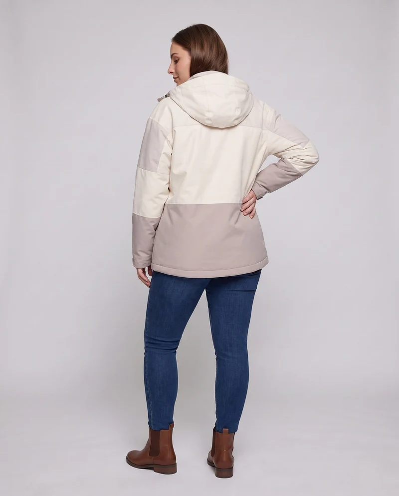 Damen zweilagige wasserdichte Outdoor-Regenjacke mit hohem Stehkragen und verstellbarer Kapuze Drune