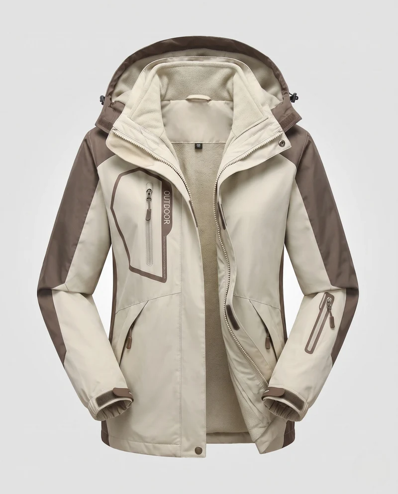 Damen Zweiteiler Outdoor-Jacke mit abnehmbarer Fleece-Innenjacke und wasserdichter Membran Drune