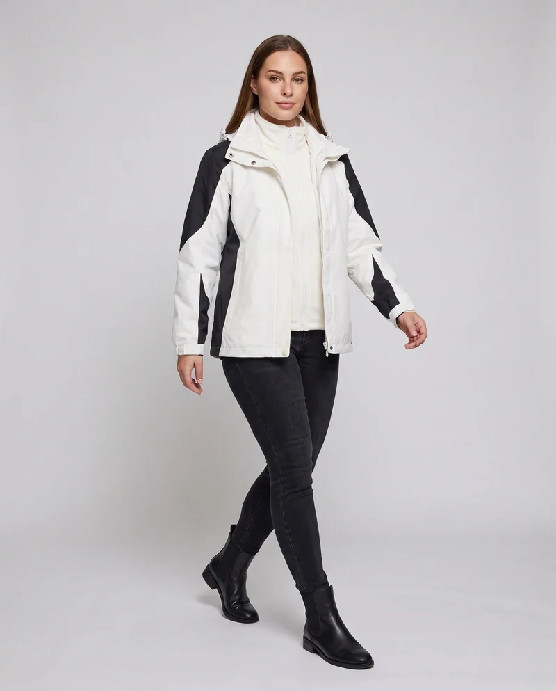 Damen Zwei-Punkte Softshell Regenjacke mit abnehmbarer Fleece-Innenjacke Drune