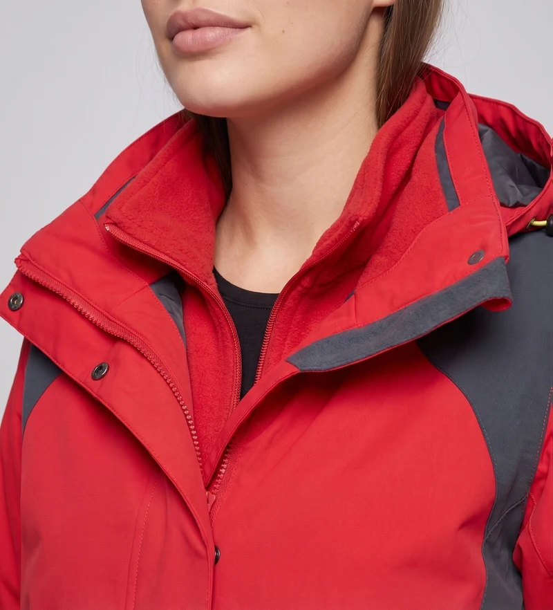 Damen zwei-teiliges Softshell-Fleece-Outdoormantel-Set mit abnehmbarem Kapuze und Ärmeltaschen mit Reißverschluss Drune