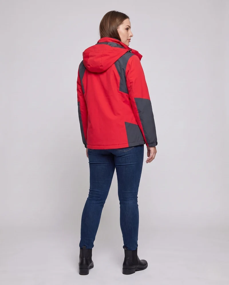 Damen zwei-teiliges Softshell-Fleece-Outdoormantel-Set mit abnehmbarem Kapuze und Ärmeltaschen mit Reißverschluss Drune