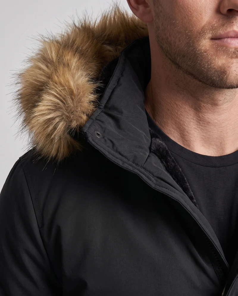 Herren Arctic Utility Parka mit Sherpa-Futter, abnehmbarer Kunstpelzkapuze und verstellbarem Zugband Drune
