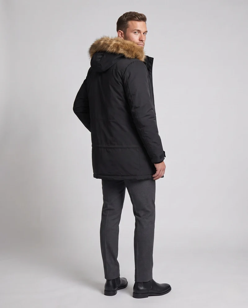 Herren Arctic Utility Parka mit Sherpa-Futter, abnehmbarer Kunstpelzkapuze und verstellbarem Zugband Drune