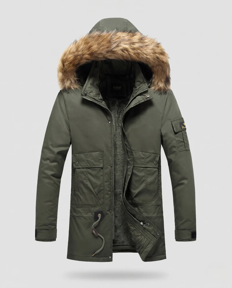Herren Arctic Utility Parka mit Sherpa-Futter, abnehmbarer Kunstpelzkapuze und verstellbarem Zugband Drune