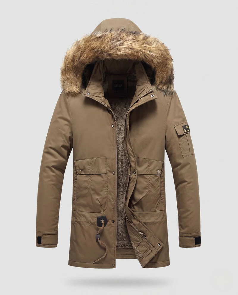 Herren Arctic Utility Parka mit Sherpa-Futter, abnehmbarer Kunstpelzkapuze und verstellbarem Zugband Drune