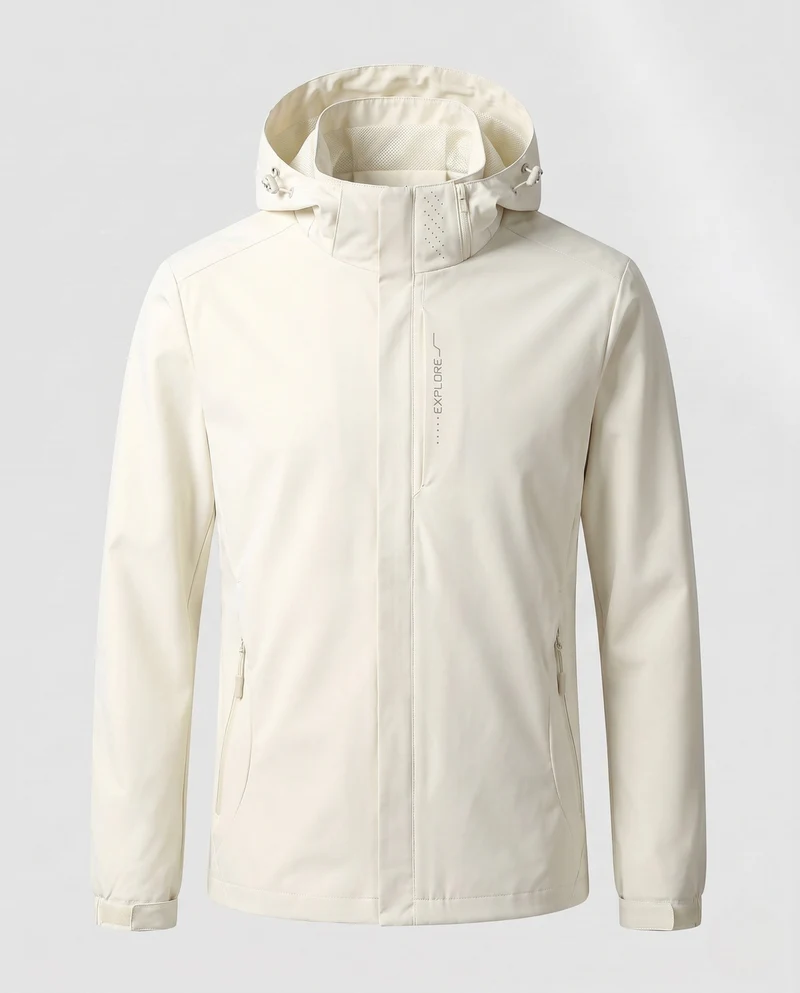 Herren Atmungsaktive Softshell Funktionsjacke mit verstaubarem Kapuze und Klettverschlussärmeln Drune