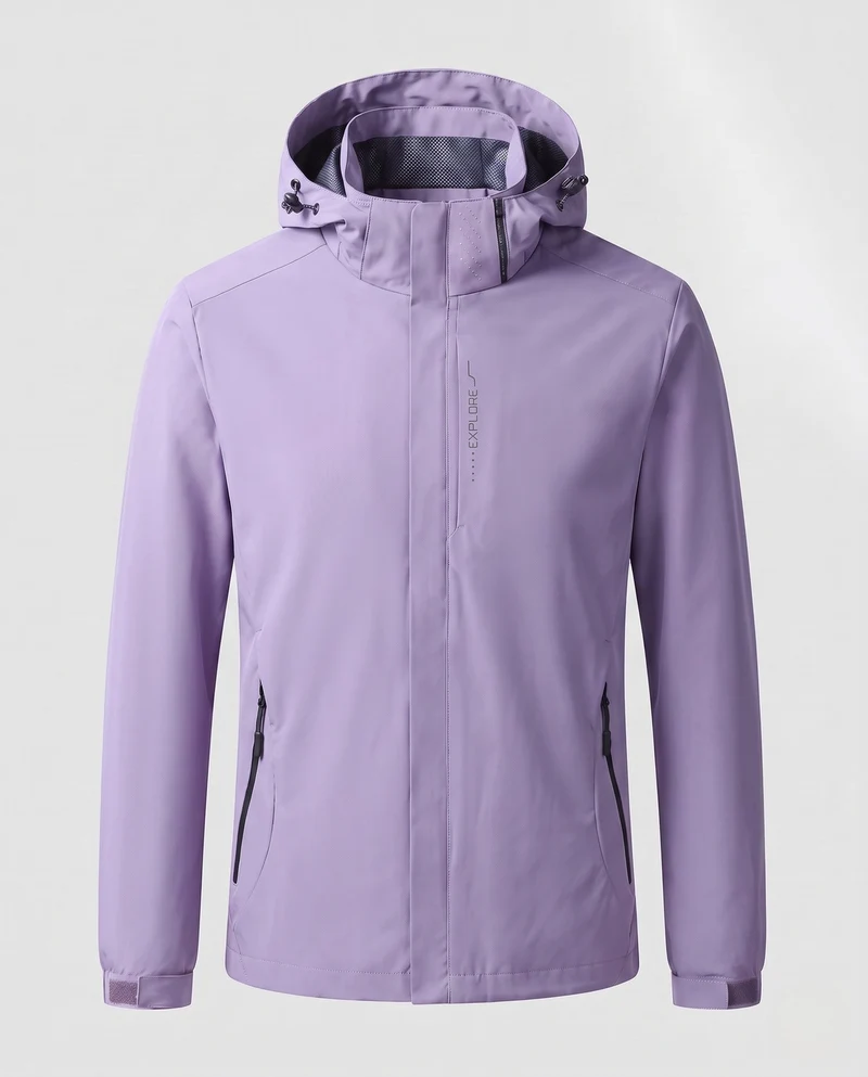 Herren Atmungsaktive Softshell Funktionsjacke mit verstaubarem Kapuze und Klettverschlussärmeln Drune