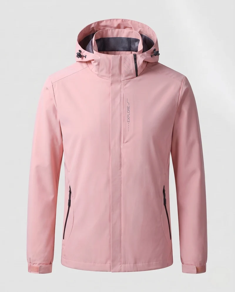 Herren Atmungsaktive Softshell Funktionsjacke mit verstaubarem Kapuze und Klettverschlussärmeln Drune