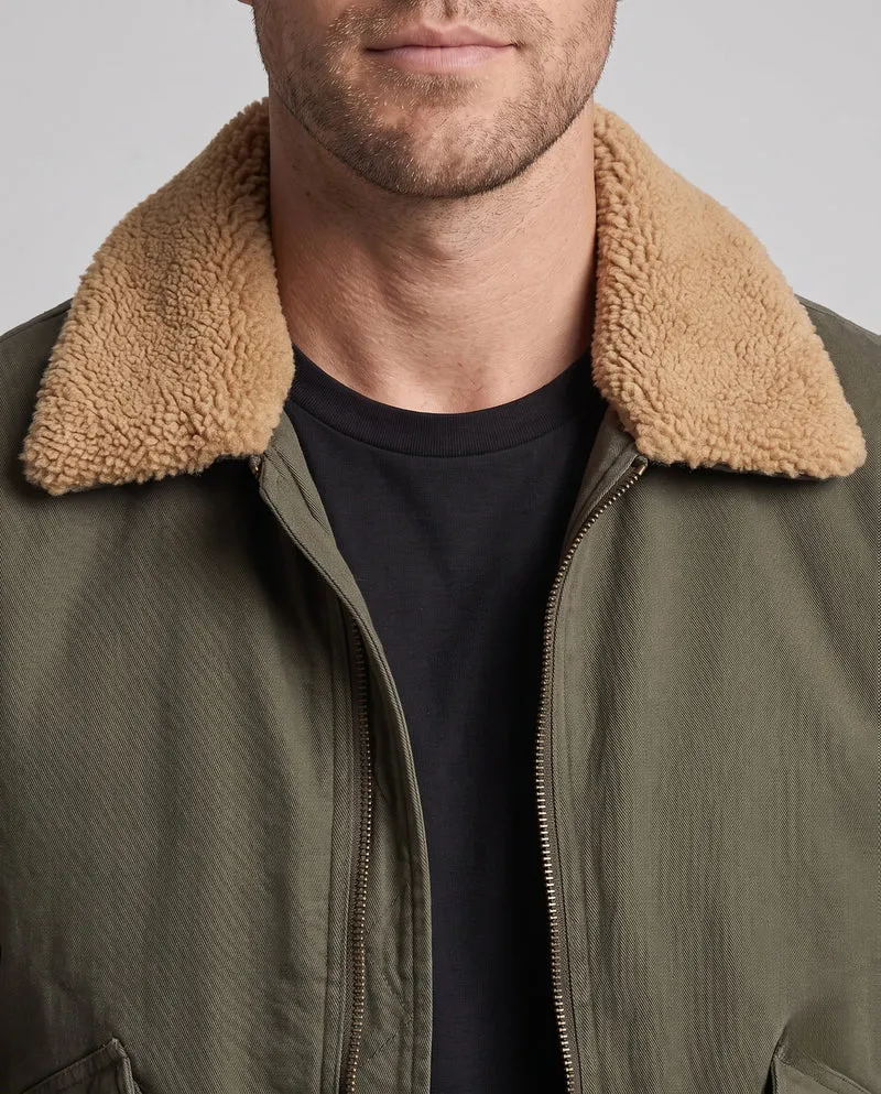 Herren Aviator-Bomber aus strapazierfähigem Canvas mit Teddy-Futter und Utility-Tasche an der Schulter Drune