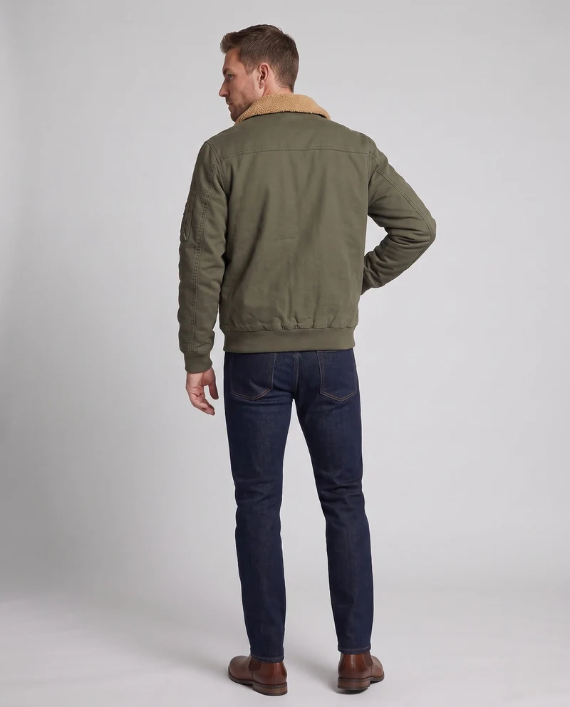 Herren Aviator-Bomber aus strapazierfähigem Canvas mit Teddy-Futter und Utility-Tasche an der Schulter Drune