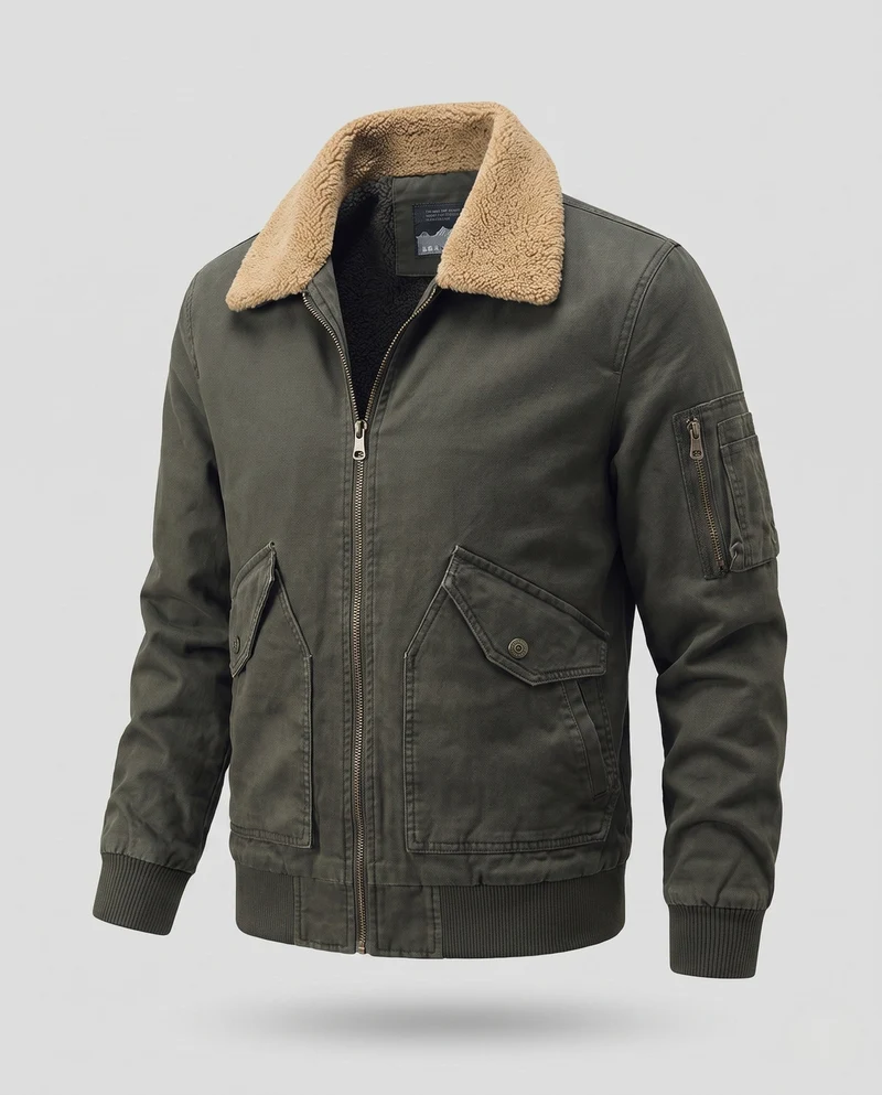 Herren Aviator-Bomber aus strapazierfähigem Canvas mit Teddy-Futter und Utility-Tasche an der Schulter Drune