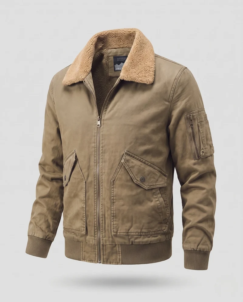 Herren Aviator-Bomber aus strapazierfähigem Canvas mit Teddy-Futter und Utility-Tasche an der Schulter Drune
