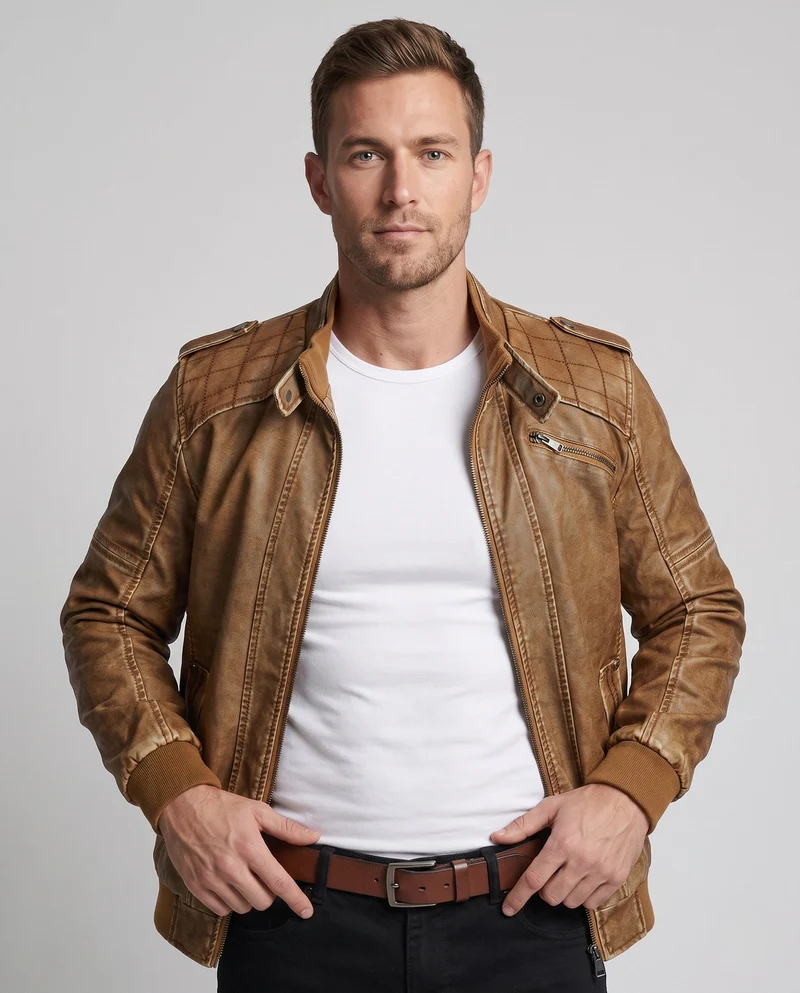 Herren Piloten-Canvas-Jacke mit gesteppter Schulterpartie, Schulterklappen und Reißverschlusstaschen Drune