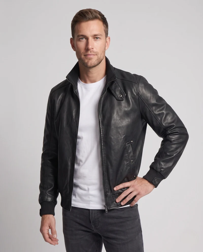 Herren Aviator Kunstlederjacke mit Thermo-Sherpa-Futter und Stehkragen Drune