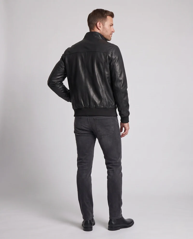 Herren Aviator Kunstlederjacke mit Thermo-Sherpa-Futter und Stehkragen Drune