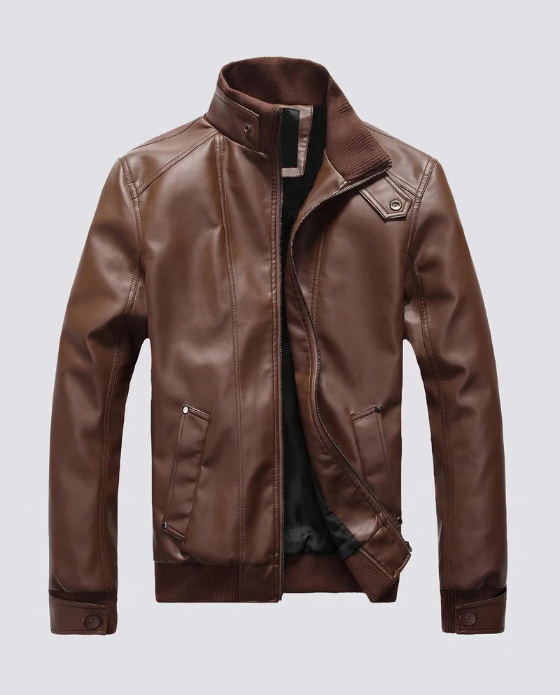 Herren Aviator Kunstlederjacke mit Thermo-Sherpa-Futter und Stehkragen Drune
