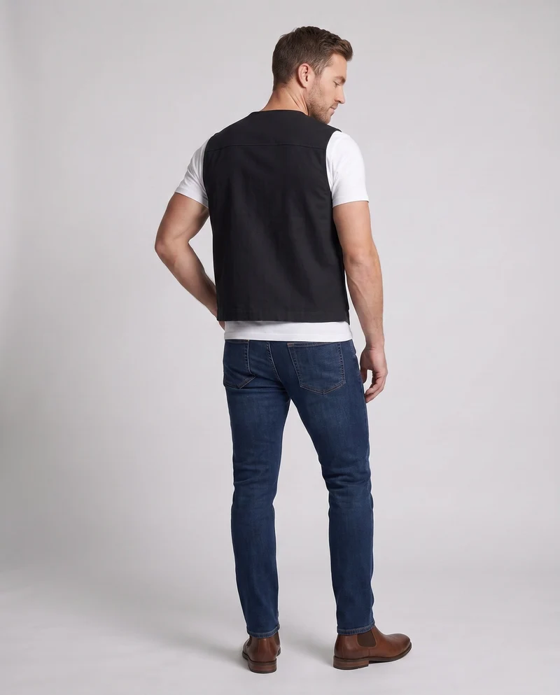 Herren Baumwoll-Canvas-Weste mit V-Ausschnitt und multifunktionalen Taschen Drune