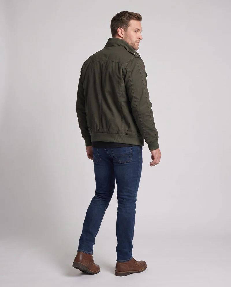 Herren Baumwollfeldjacke im Military-Stil mit Stehkragen, Schulterklappen und mehreren Taschen Drune