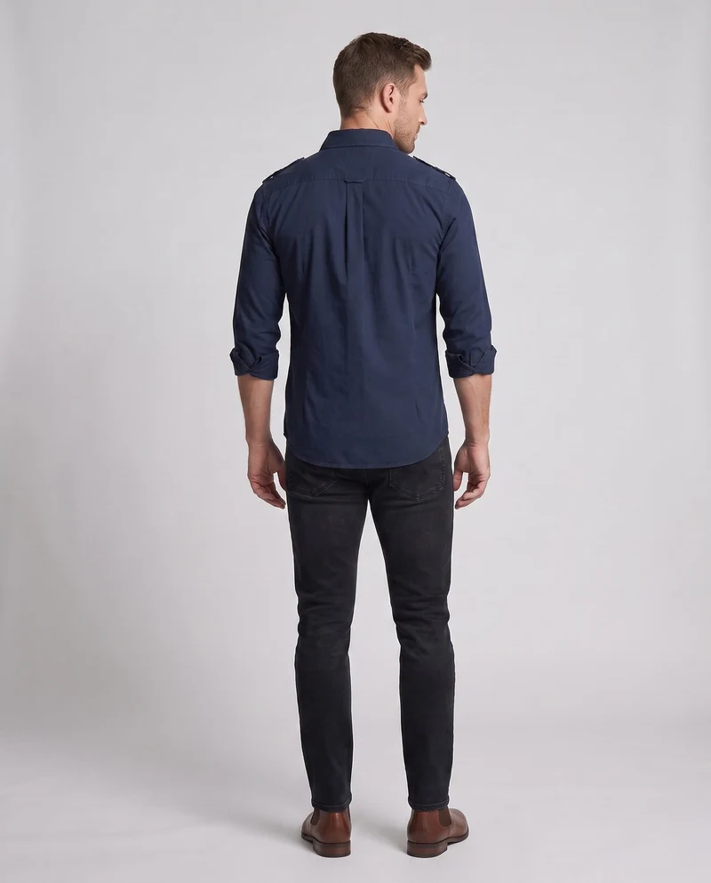 Herren Baumwoll-Übershirt im Feldstil mit Schulterklappen und Brusttaschen Drune