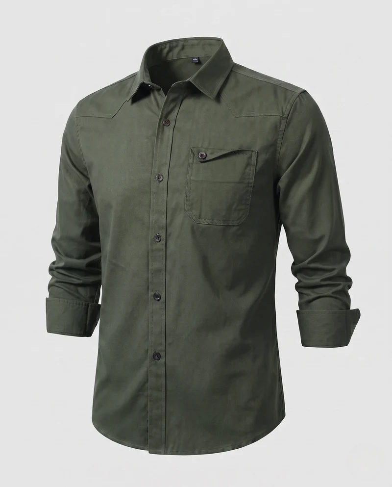 Männer Baumwoll-Overshirt mit Brustklappentasche und lässigem Schnitt Drune