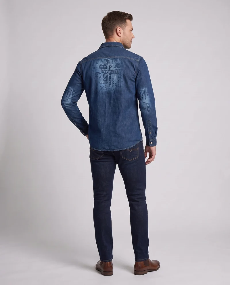 Herren Druck-Denim-Hemd im Overshirt-Stil mit Knopfleiste und lässiger Passform Drune