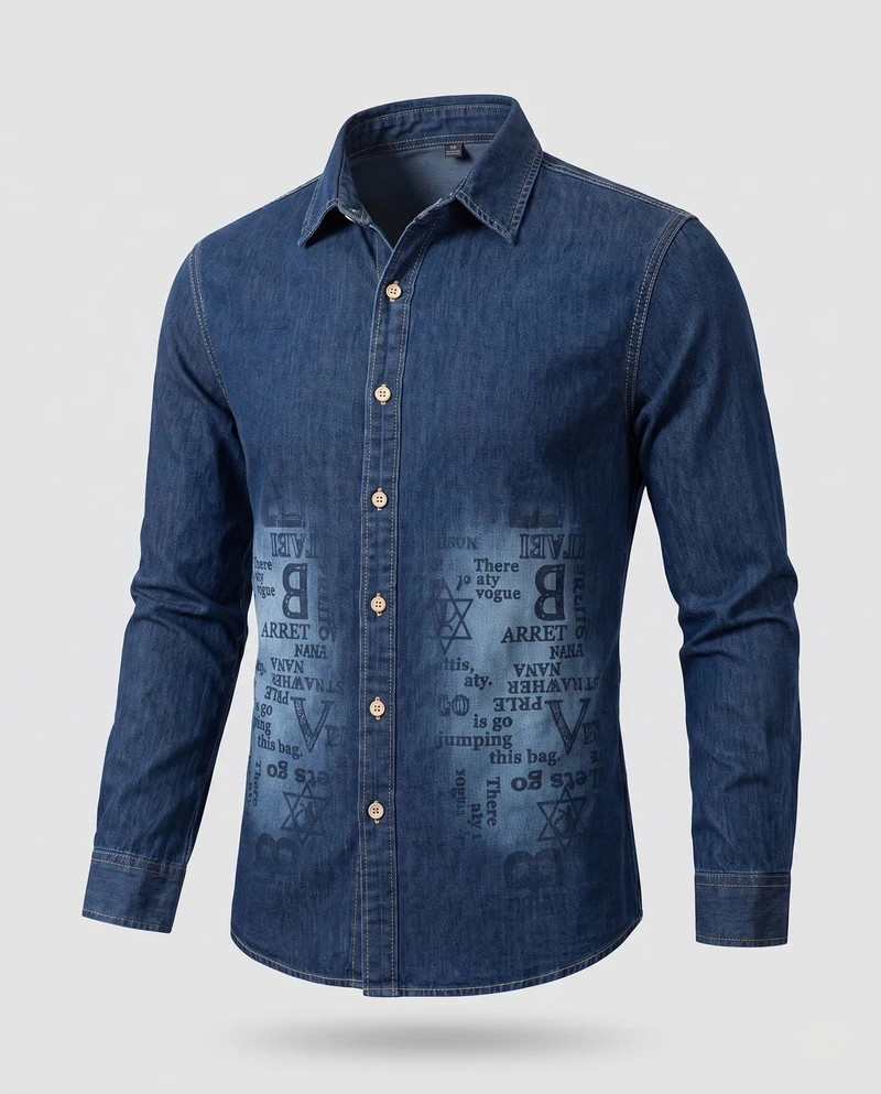 Herren Druck-Denim-Hemd im Overshirt-Stil mit Knopfleiste und lässiger Passform Drune