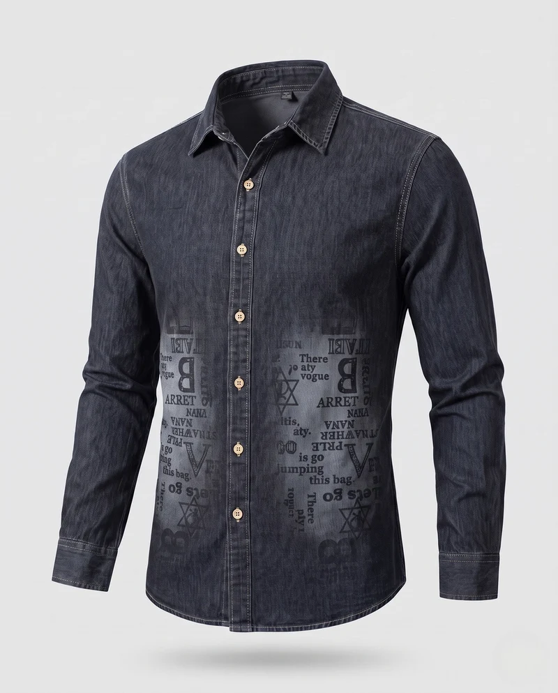 Herren Druck-Denim-Hemd im Overshirt-Stil mit Knopfleiste und lässiger Passform Drune