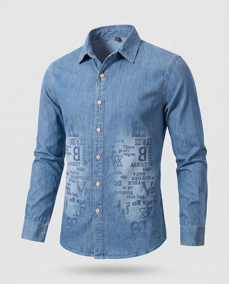Herren Druck-Denim-Hemd im Overshirt-Stil mit Knopfleiste und lässiger Passform Drune