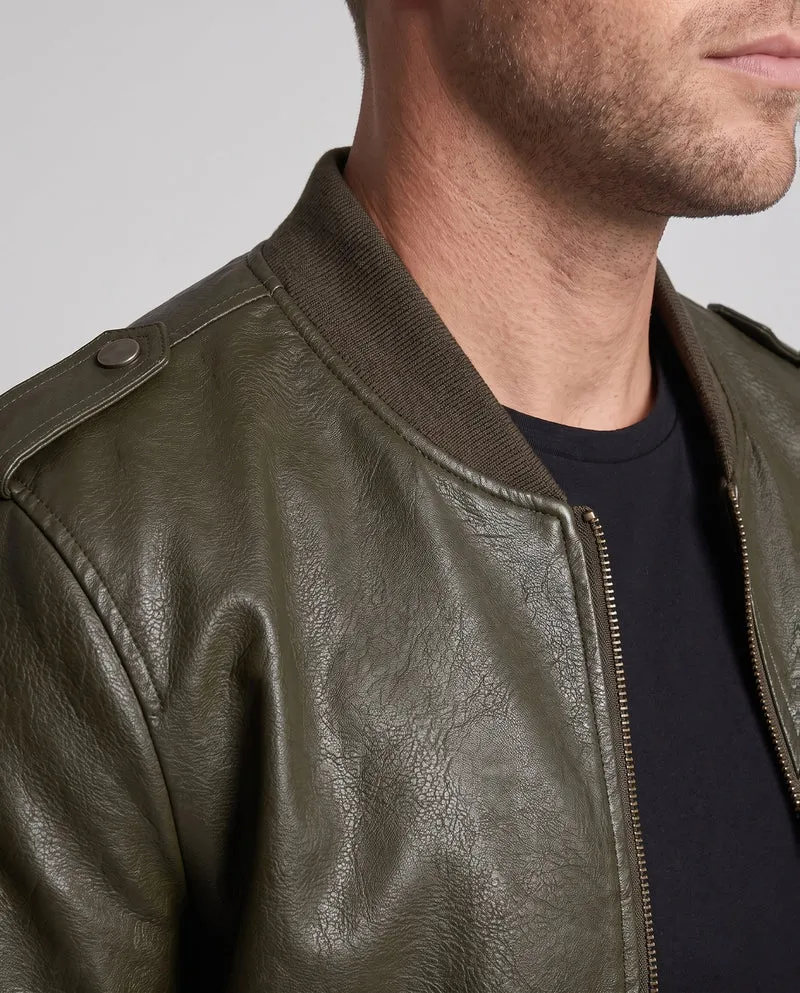 Herren Biker-Stil Kunstleder Bomberjacke mit gefüttertem Thermoinnenfutter und bestickten Applikationen Drune