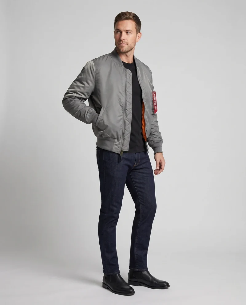 Herren Bomberjacke im Aviator-Stil mit kontrastierendem Innenfutter und Ärmtasche Drune