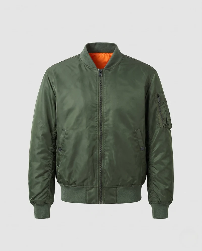Herren-Pilotjacke im Bomberstil mit kontrastierender Innenauskleidung und Armtasche Drune