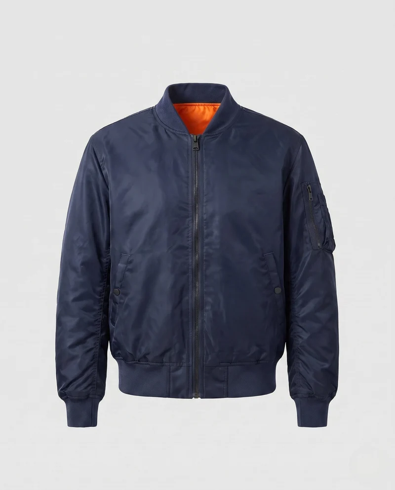 Herren-Pilotjacke im Bomberstil mit kontrastierender Innenauskleidung und Armtasche Drune