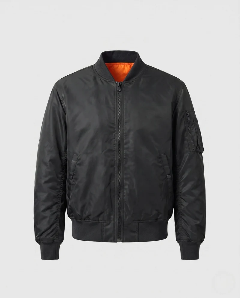 Herren-Pilotjacke im Bomberstil mit kontrastierender Innenauskleidung und Armtasche Drune