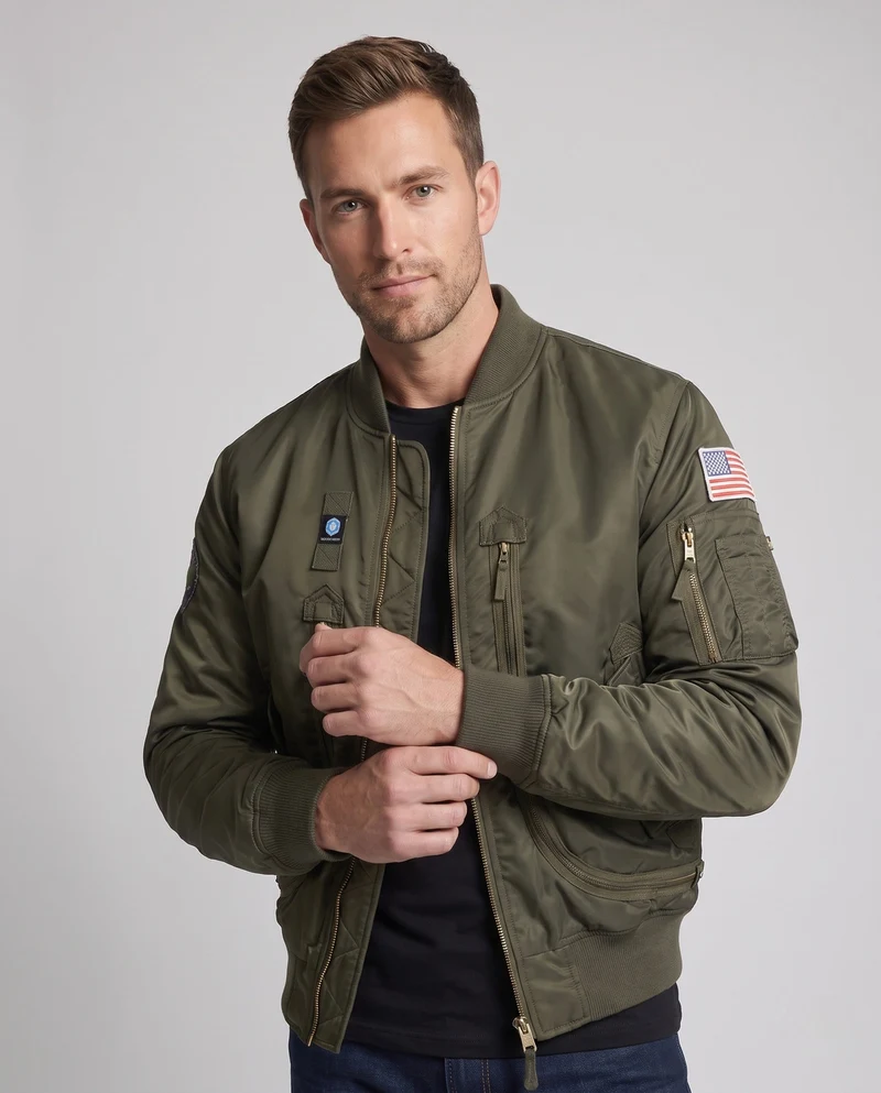 Herren Pilot-Stil Bomberjacke mit Utility-Taschen und gerippten Bündchen Drune