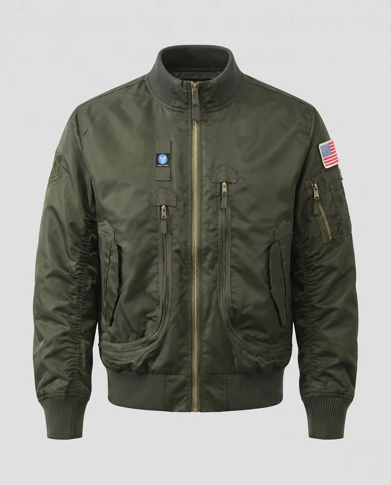 Herren Pilot-Stil Bomberjacke mit Utility-Taschen und gerippten Bündchen Drune