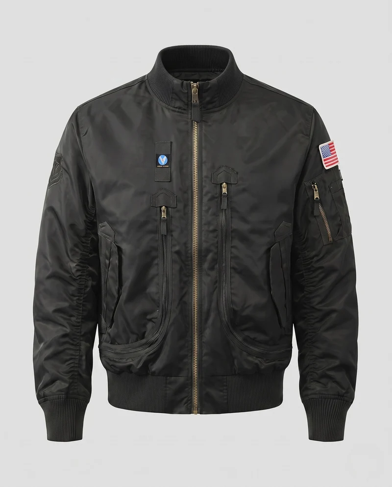 Herren Pilot-Stil Bomberjacke mit Utility-Taschen und gerippten Bündchen Drune