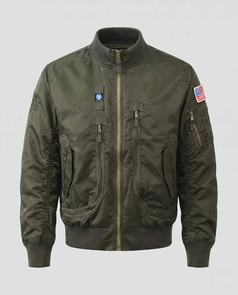 Herren Pilot-Stil Bomberjacke mit Utility-Taschen und gerippten Bündchen Drune