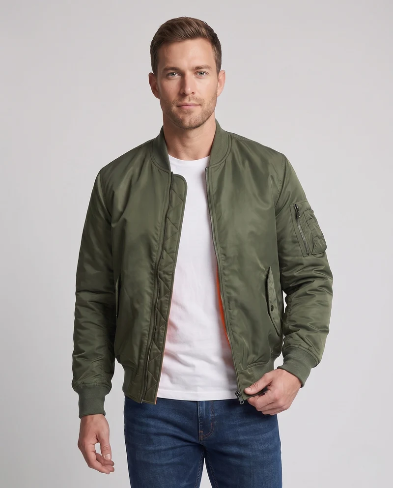 Herren Bomberjacke Pilotenjacke mit wärmendem Thermofutter und Utility-Tasche am Ärmel Drune