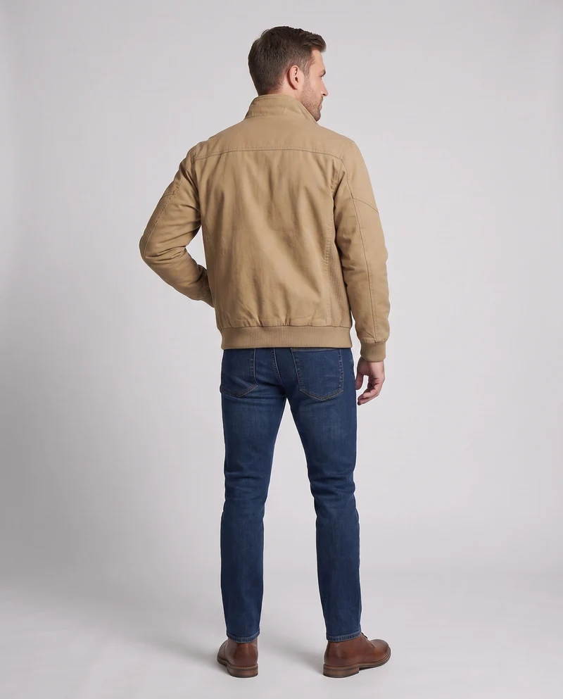 Herren-Canvas-Blouson mit gerippten Bündchen, verdecktem Frontreißverschluss und Camouflage-Futter Drune