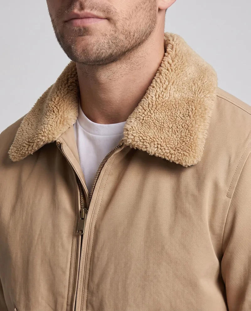 Herren Canvas Bomberjacke mit Teddykragen, Ärmeltasche und winddichter Außenschicht Drune
