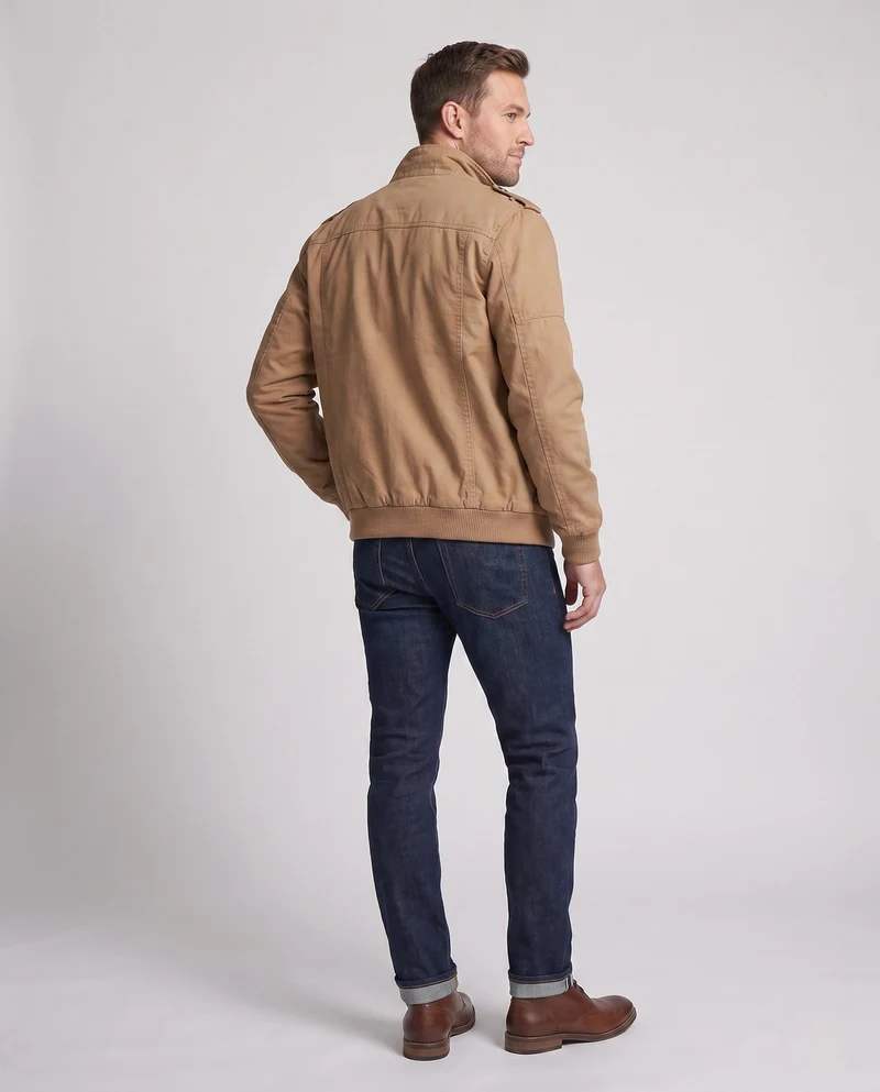 Herren Canvas Field Jacket im Militär-Look mit Stehkragen, Schulterklappen und Brustklapptaschen Drune