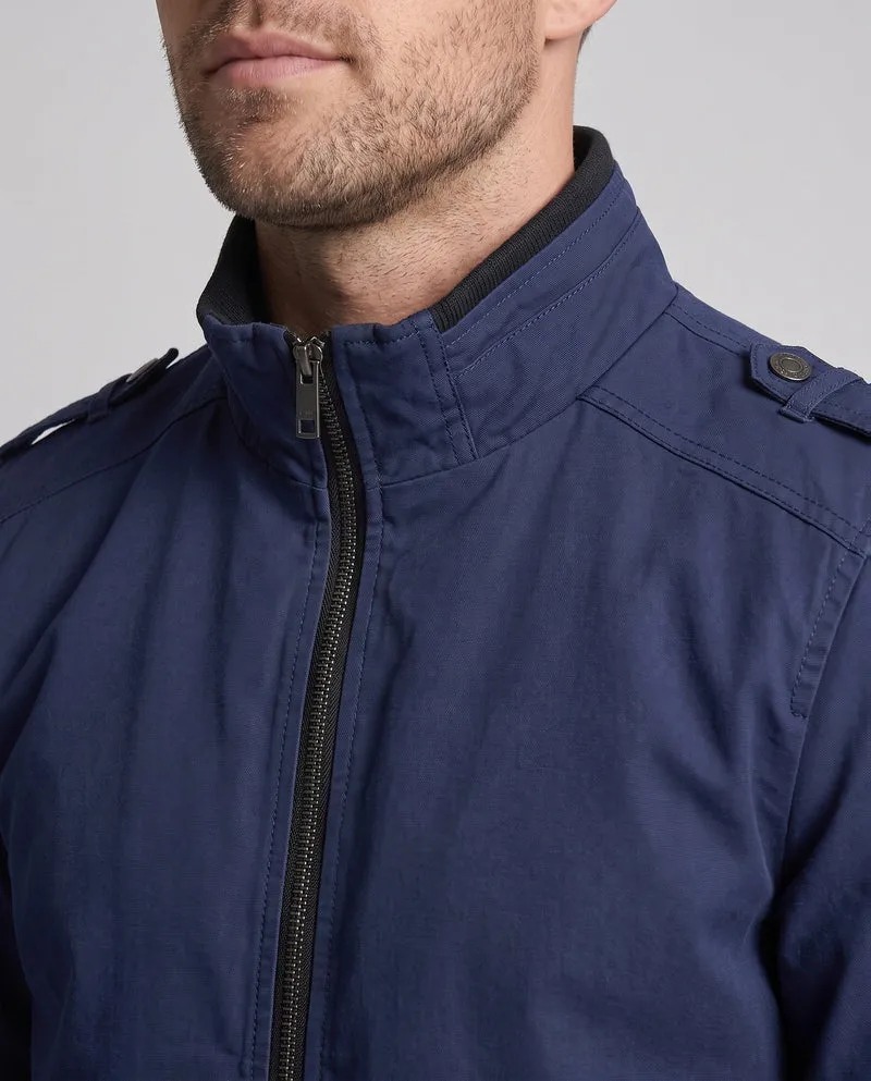 Herren Utility Style Canvas Feldjacke mit Schulterriemen, Reißverschluss und gerippten Bündchen Drune