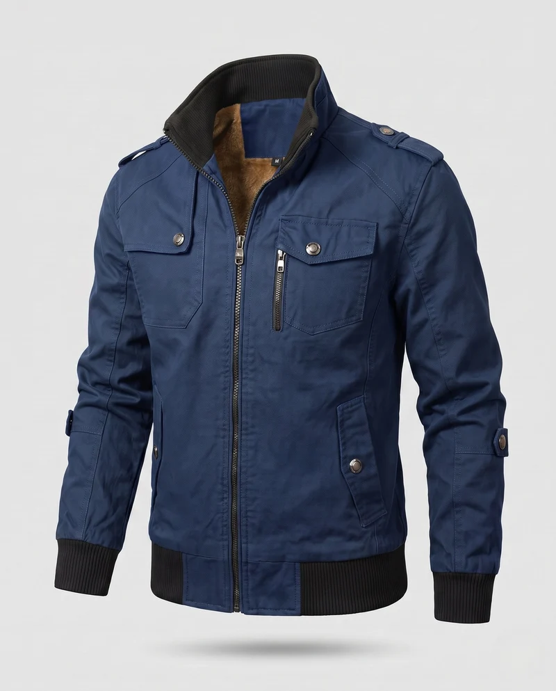 Herren Utility Style Canvas Feldjacke mit Schulterriemen, Reißverschluss und gerippten Bündchen Drune