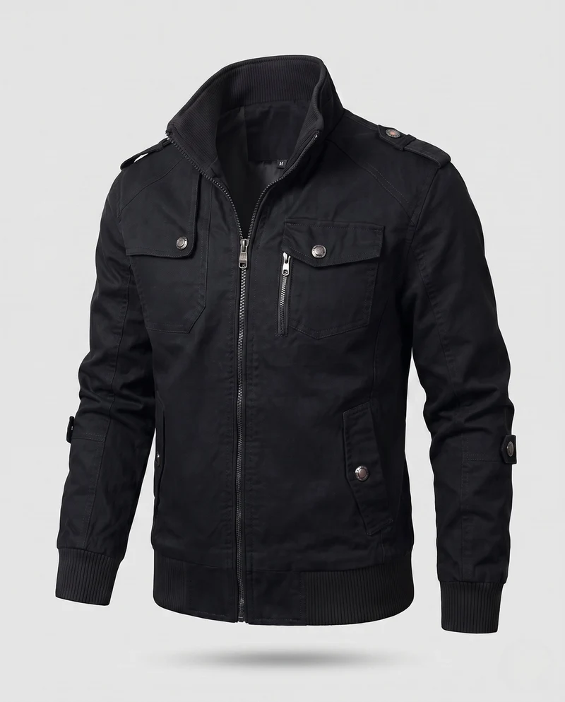Herren Utility Style Canvas Feldjacke mit Schulterriemen, Reißverschluss und gerippten Bündchen Drune