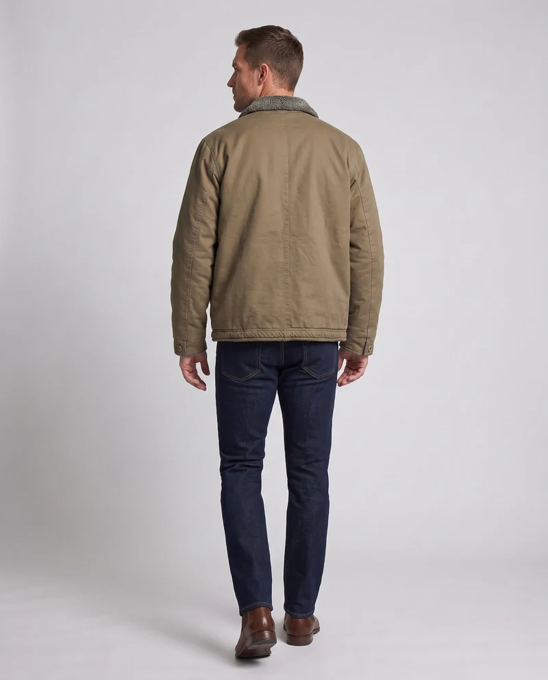 Herren-Canvas-Feldjacke mit Teddyfutter, Stehkragen und verdecktem Reißverschluss Drune